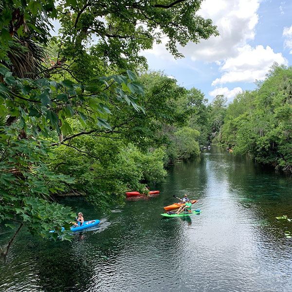 Kayaking down a river